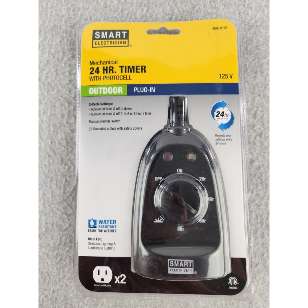 New! Smart 24-HR‎ TIMER Photocell 2-OUTLETS Outdoor Sprinkler Lights Dusk Dawn